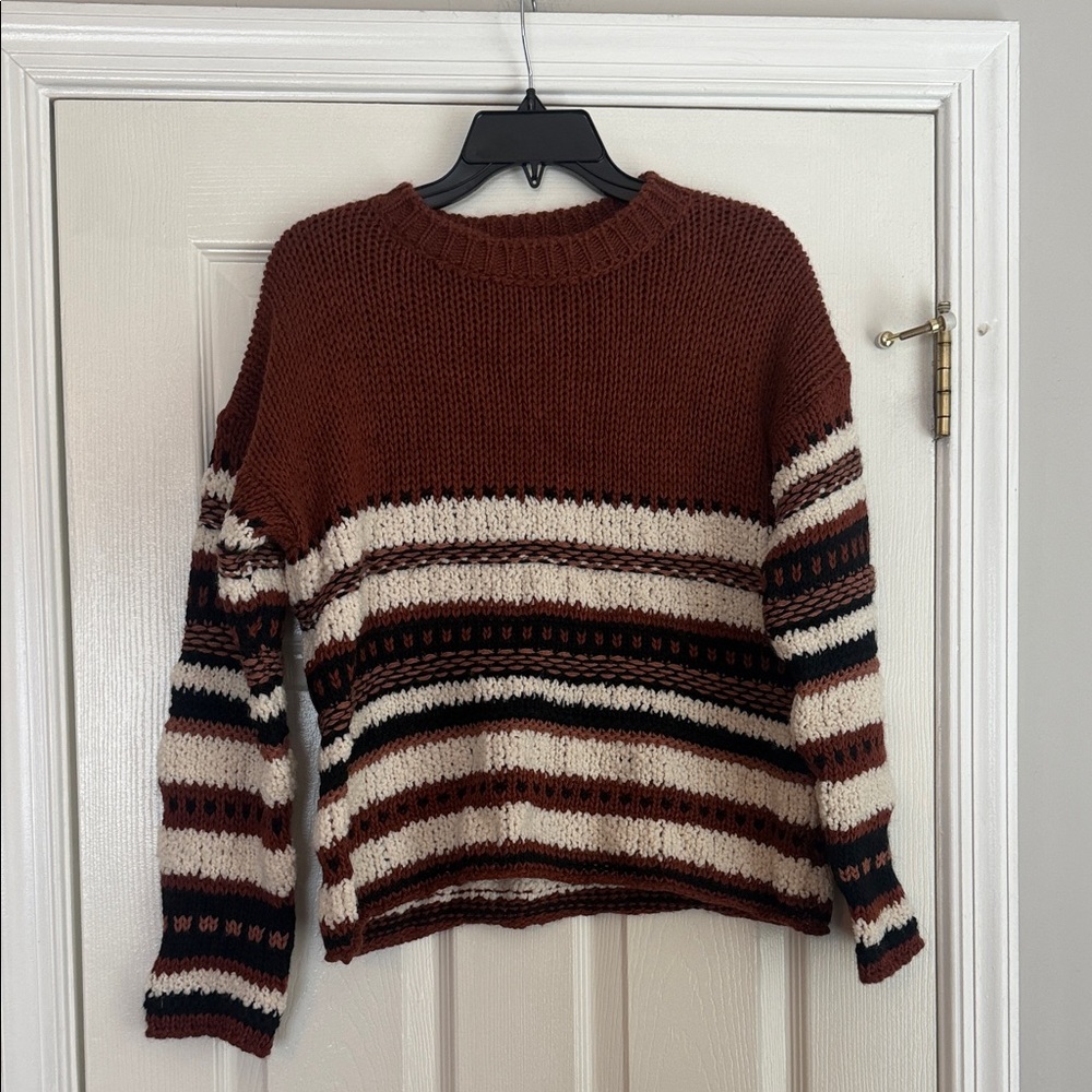 Elsamanda Brown and Cream Cable Knit Sweater